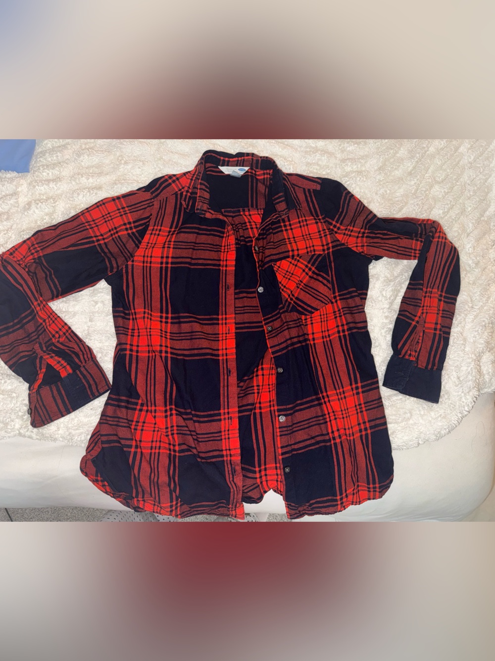 Old Navy Red and Black Plaid Button-Down Shirt